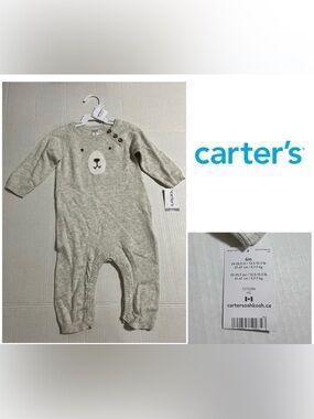 🆕CARTER’S - 6M - NWT - INFANT UNISEX BEIGE BEAR KNIT COVERALL